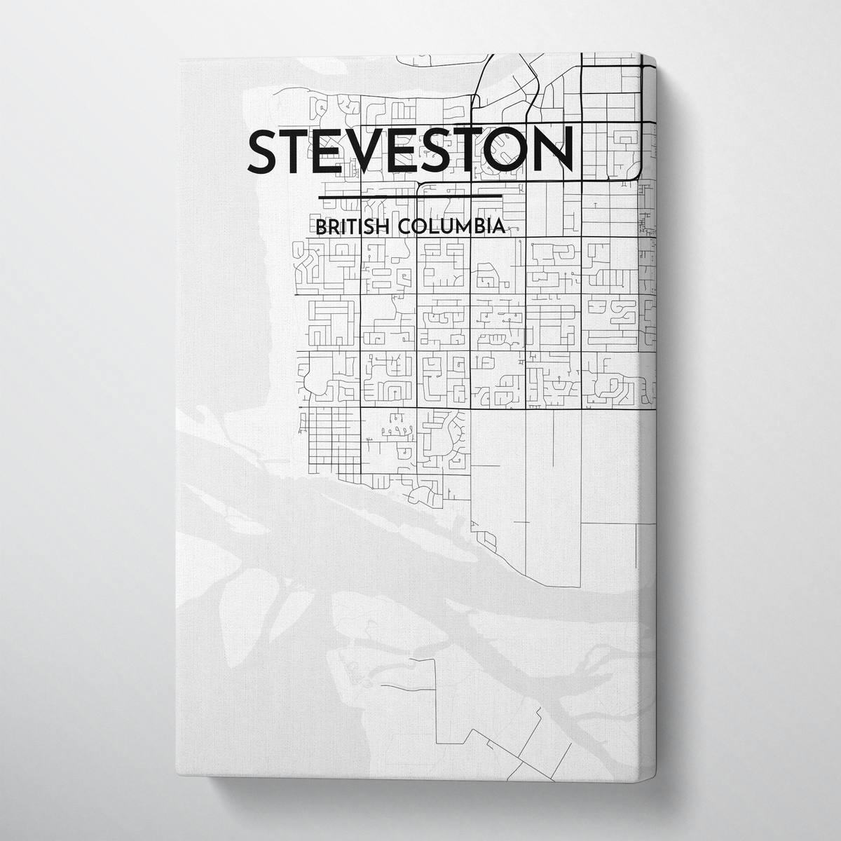 Steveston City Map Canvas Wrap - Point Two Design - Black &amp; White Print