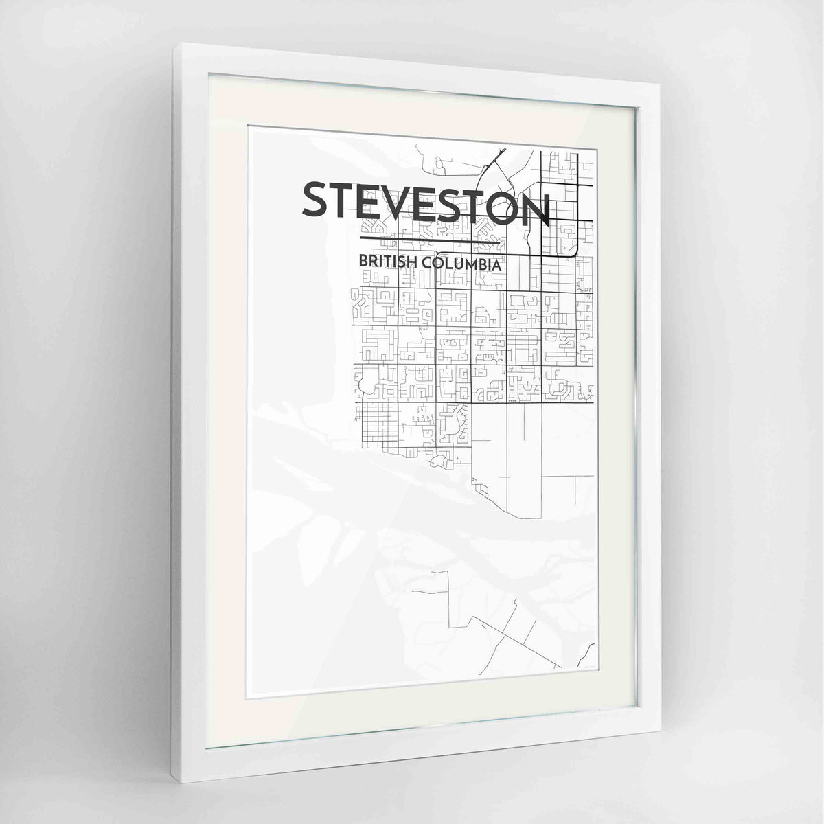 Framed Steveston Map Art Print 24x36&quot; Contemporary White frame Point Two Design Group