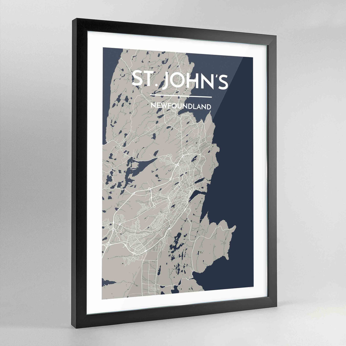 Framed St John&#39;s City Map Art Print - Point Two Design