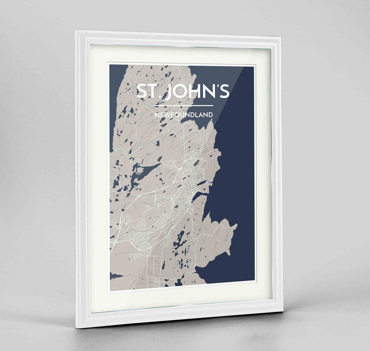 Framed St John&#39;s City Map 24x36&quot; Traditional White frame Point Two Design Group