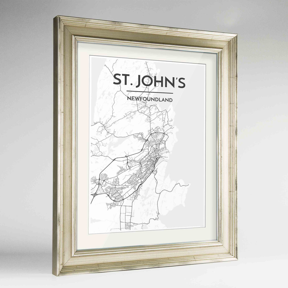 Framed St John&#39;s City Map 24x36&quot; Champagne frame Point Two Design Group