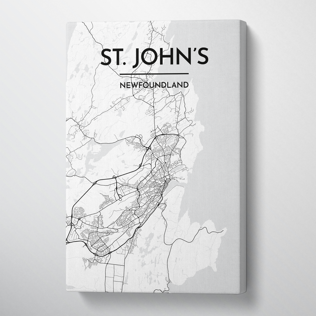St John&#39;s City Map Canvas Wrap - Point Two Design - Black and White