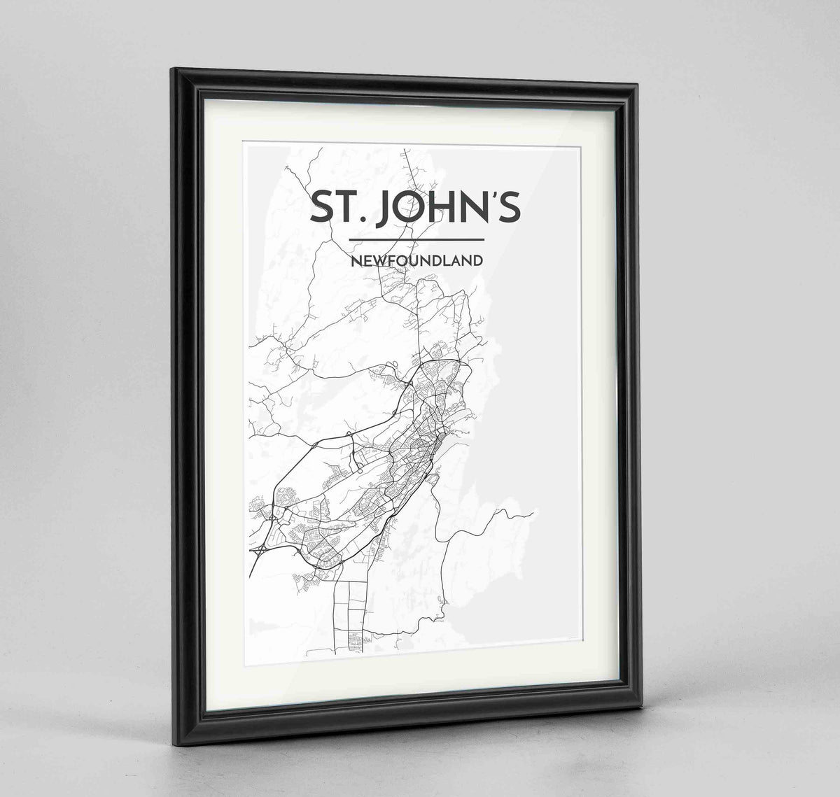 Framed St John&#39;s City Map 24x36&quot; Traditional Black frame Point Two Design Group