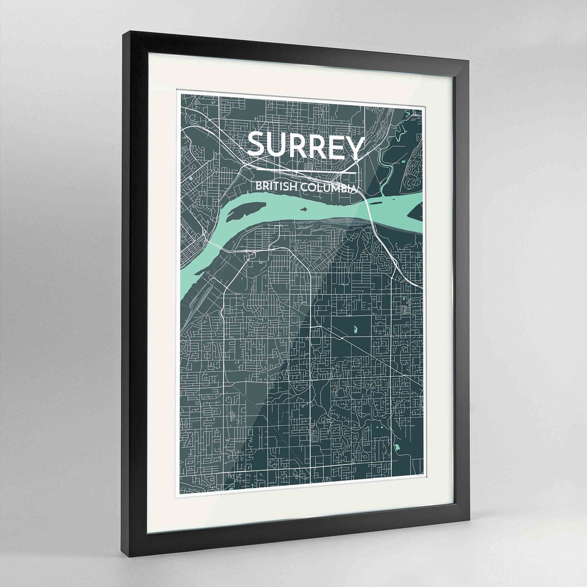 Framed Surrey City Map 24x36&quot; Contemporary Black frame Point Two Design Group
