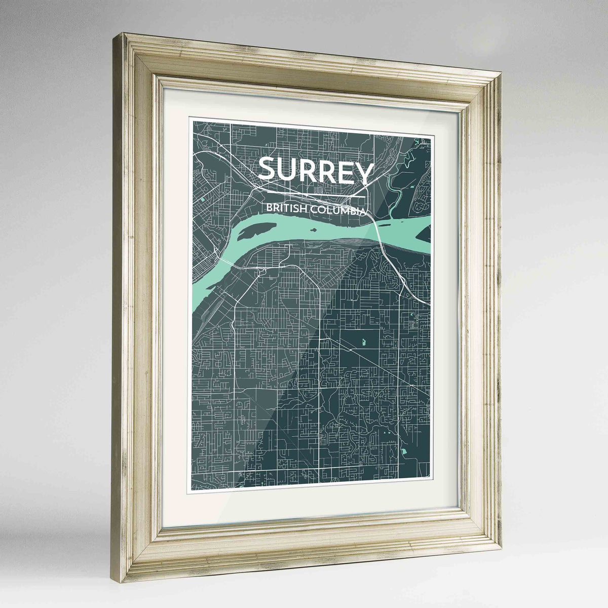 Framed Surrey City Map 24x36&quot; Champagne frame Point Two Design Group