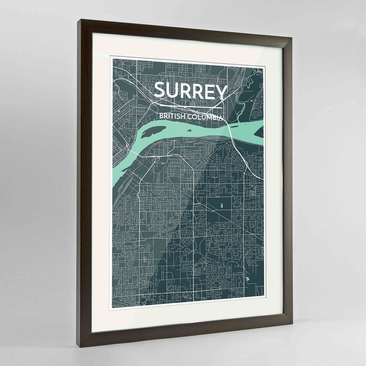 Framed Surrey City Map 24x36&quot; Contemporary Walnut frame Point Two Design Group