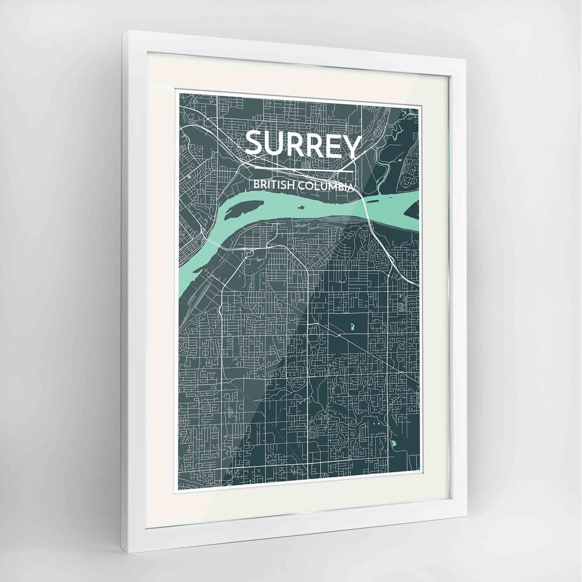 Framed Surrey City Map 24x36&quot; Contemporary White frame Point Two Design Group
