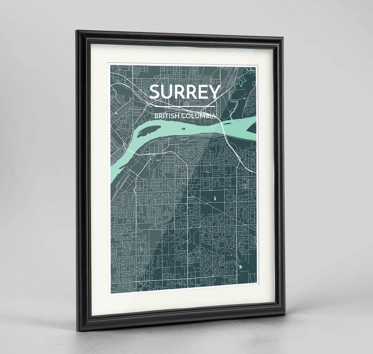 Framed Surrey City Map 24x36&quot; Traditional Black frame Point Two Design Group