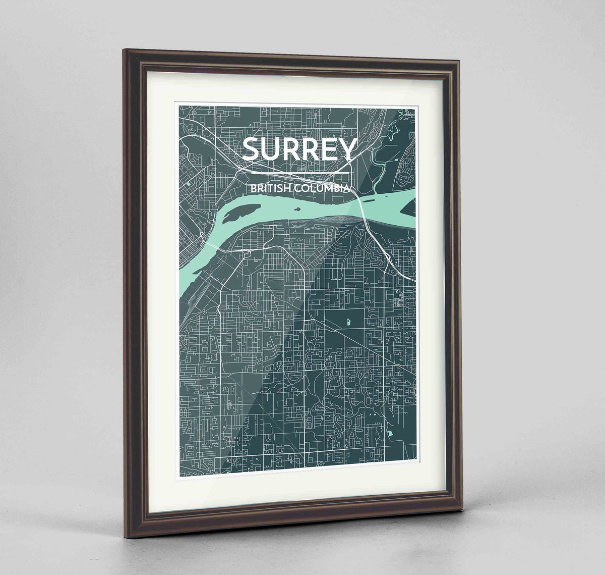 Framed Surrey City Map 24x36&quot; Traditional Walnut frame Point Two Design Group