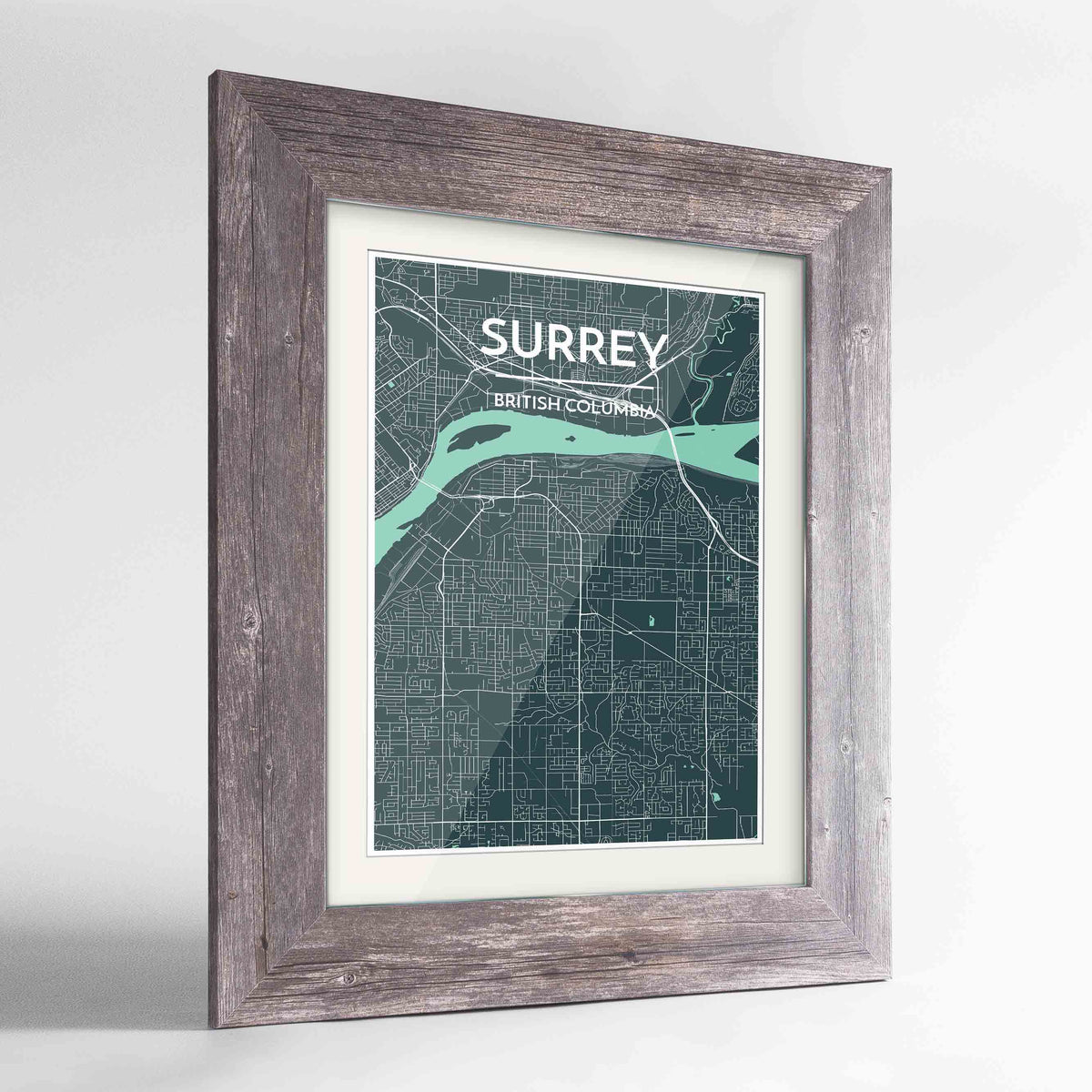Framed Surrey City Map 24x36&quot; Western Grey frame Point Two Design Group