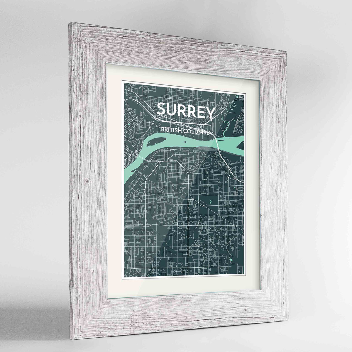Framed Surrey City Map 24x36&quot; Western White frame Point Two Design Group
