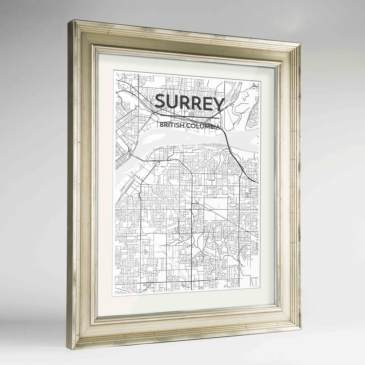 Framed Surrey City Map 24x36&quot; Champagne frame Point Two Design Group
