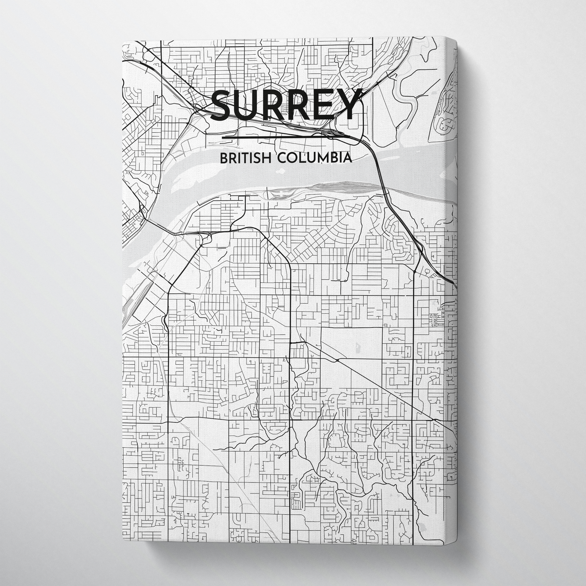 Surrey City Map Canvas Wrap - Point Two Design - Black and White