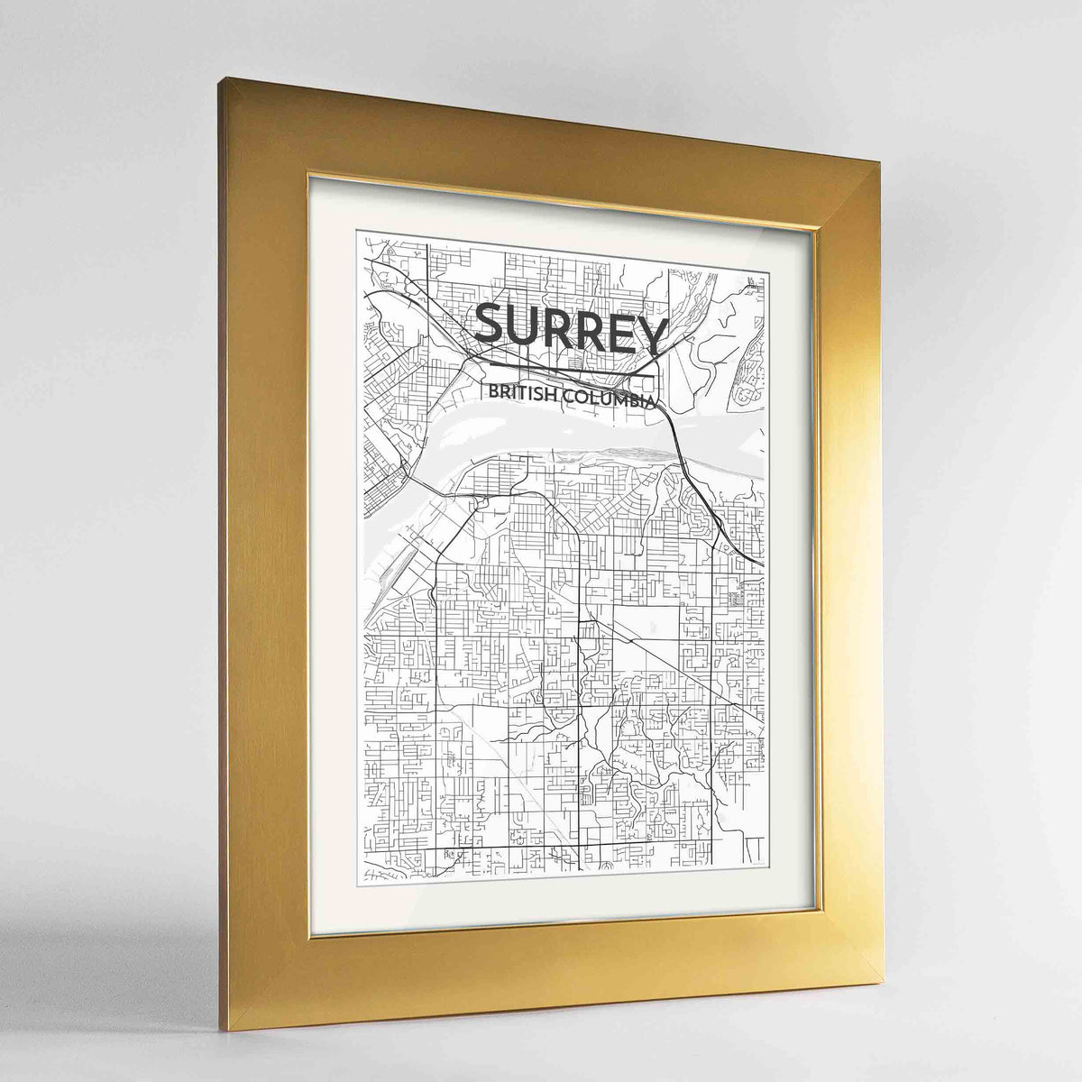 Framed Surrey City Map 24x36&quot; Gold frame Point Two Design Group