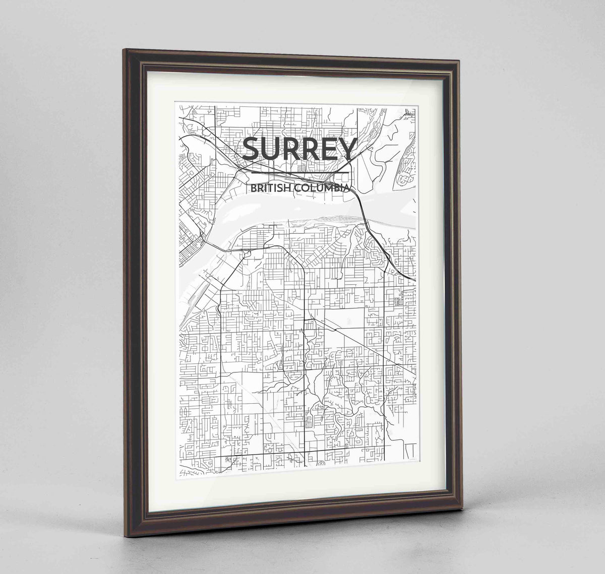 Framed Surrey City Map 24x36&quot; Traditional Walnut frame Point Two Design Group