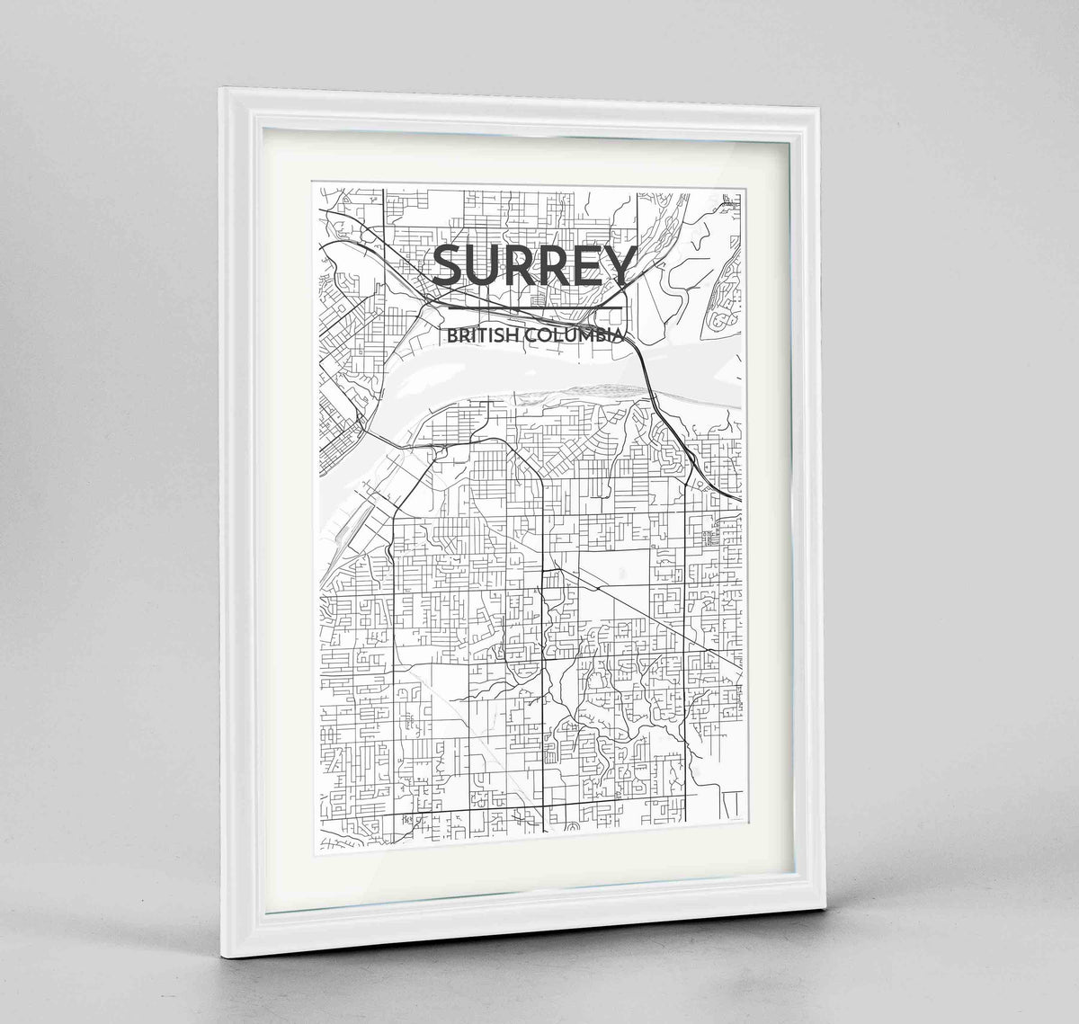 Framed Surrey City Map 24x36&quot; Traditional White frame Point Two Design Group