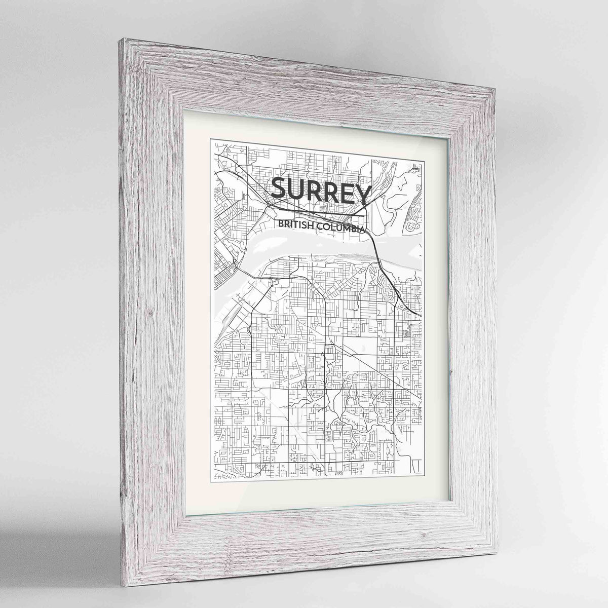 Framed Surrey City Map 24x36&quot; Western White frame Point Two Design Group