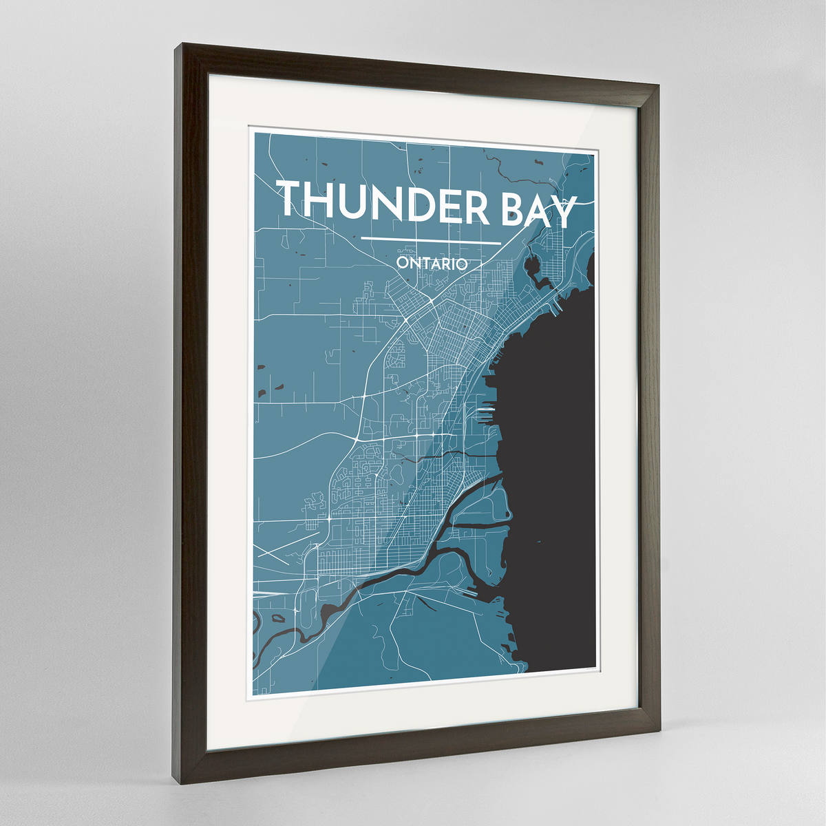 Thunder Bay Map Art Print - Framed