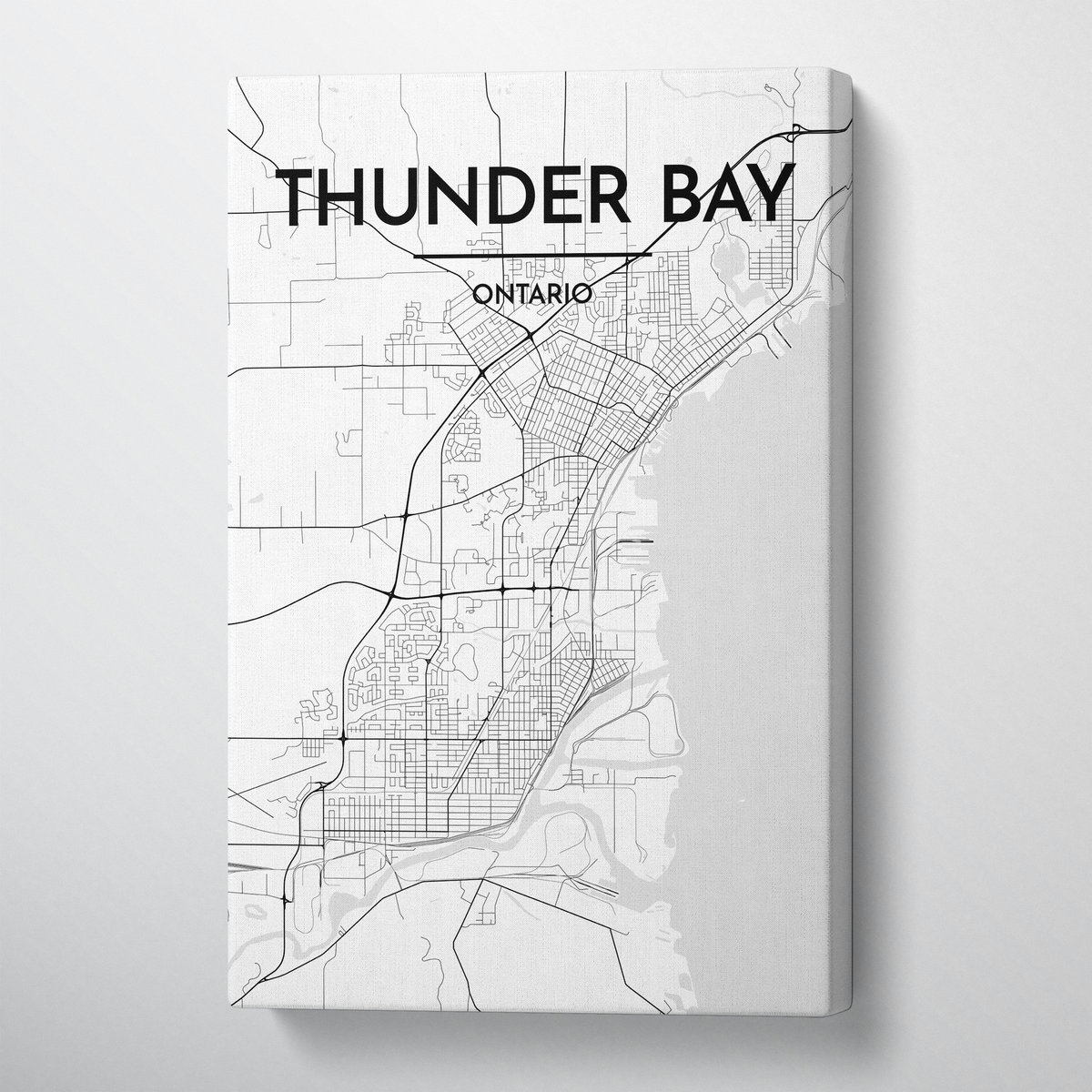Thunder Bay City Map Canvas Wrap - Point Two Design - Black and White
