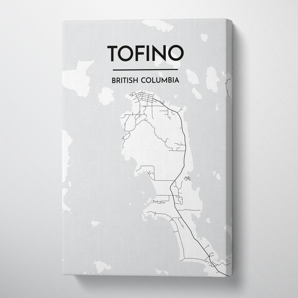 Tofino City Map Canvas Wrap - Point Two Design - Black and White
