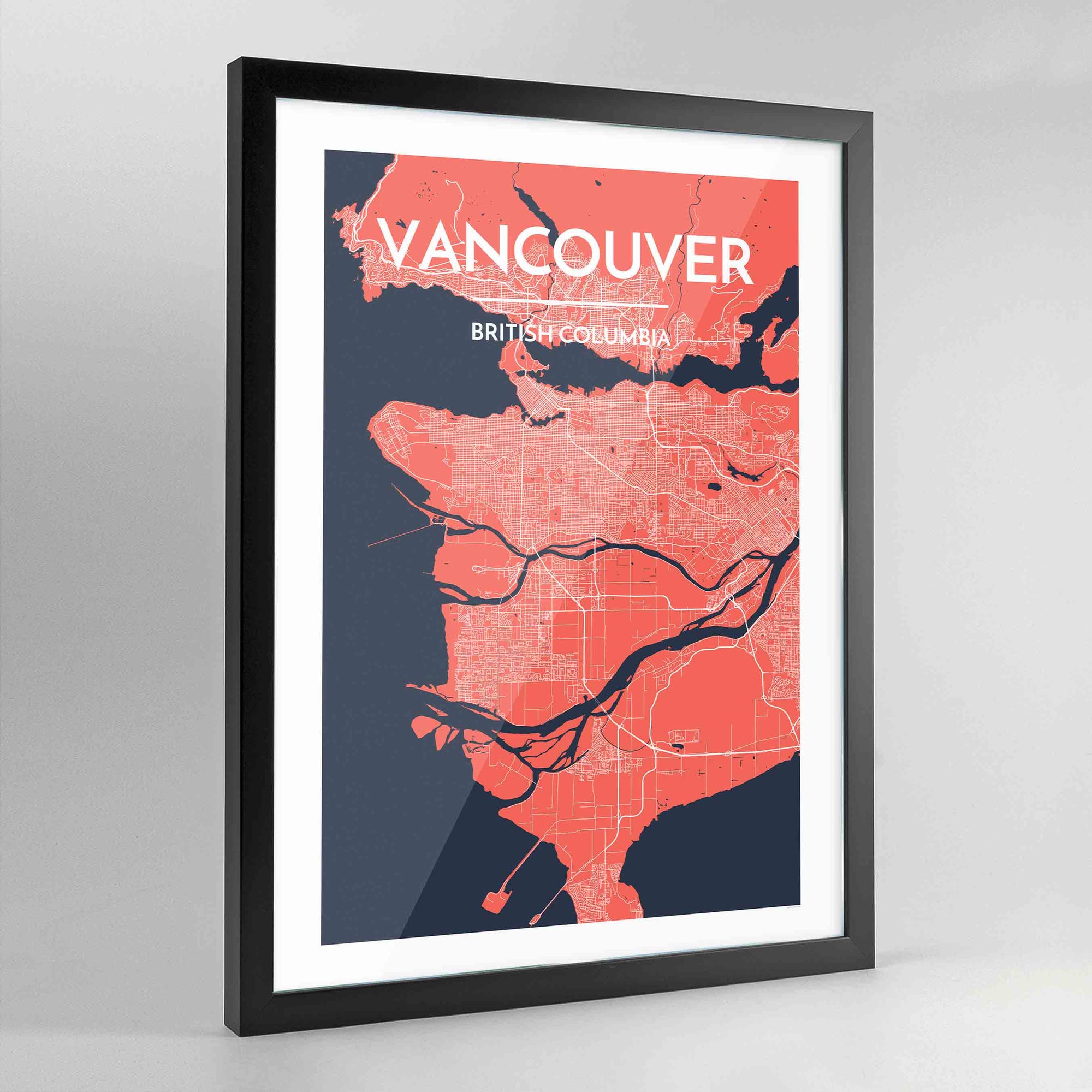 Framed Vancouver City Map Art Print - Point Two Design