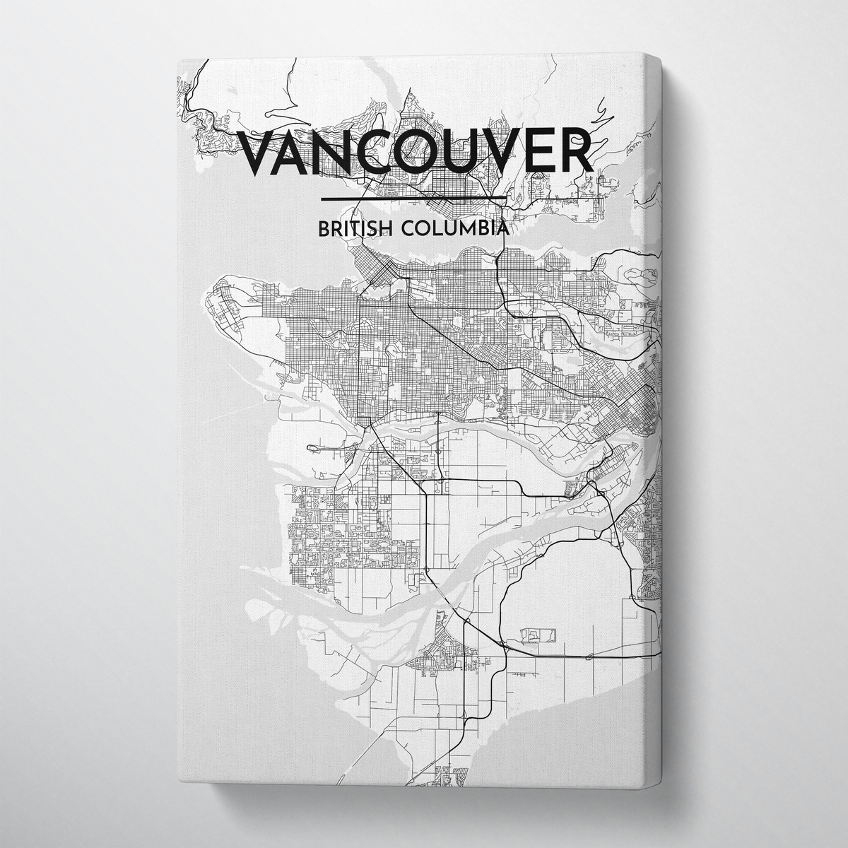 Vancouver City Map Canvas Wrap - Point Two Design - Black &amp; White Print