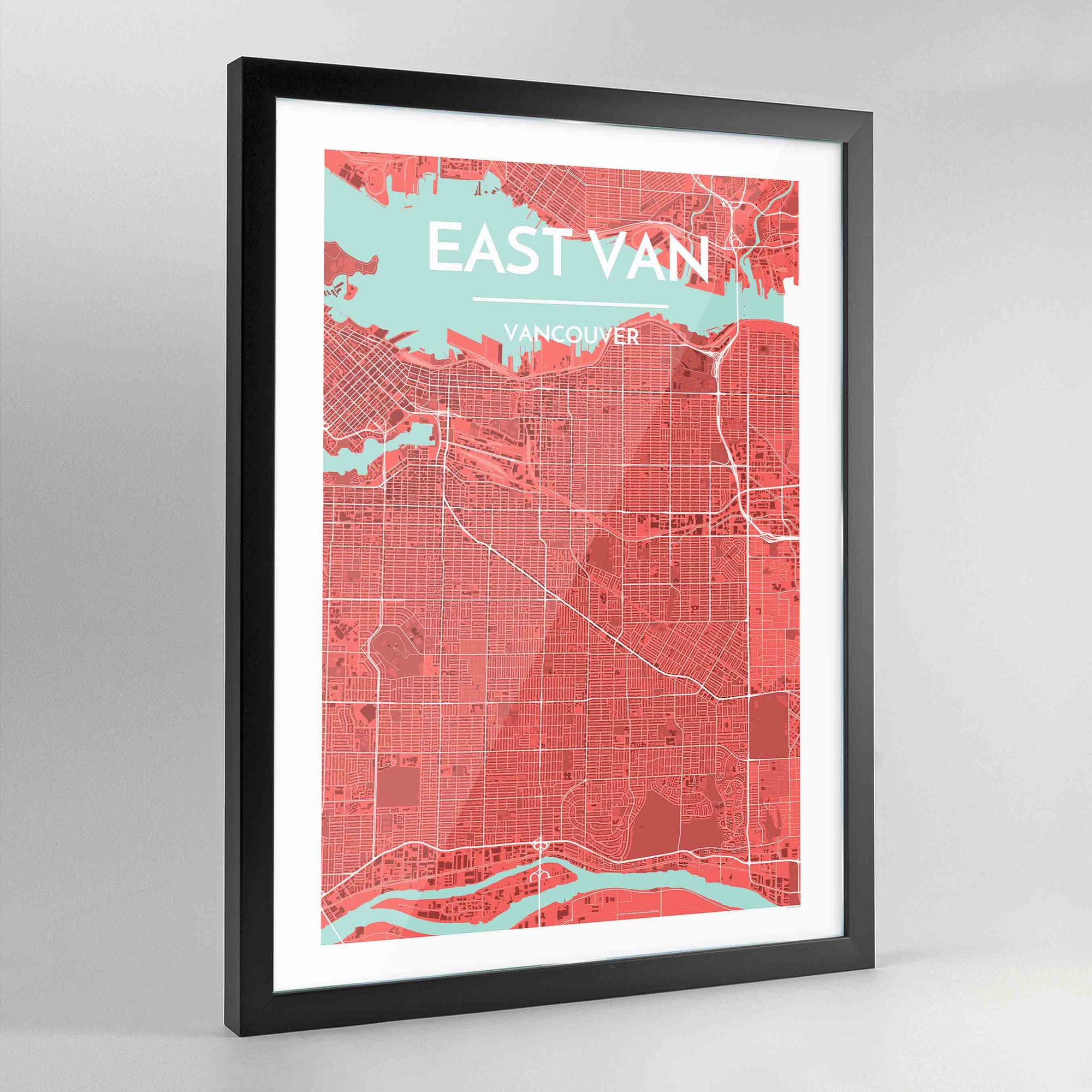 Framed East Vancouver Map Art Print - Point Two Design