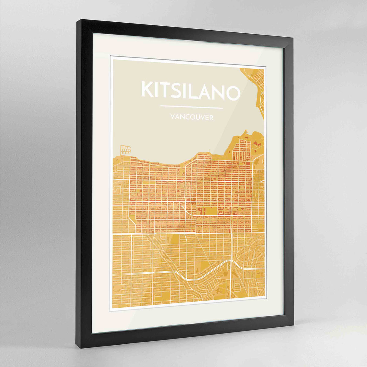 Framed Kitsilano Vancouver Map Art Print 24x36&quot; Contemporary Black frame Point Two Design Group