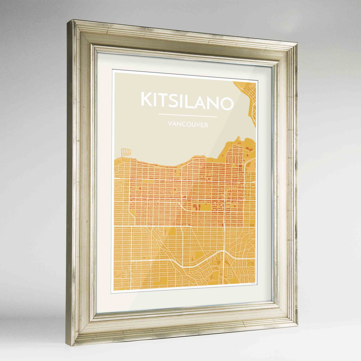 Framed Kitsilano Vancouver Map Art Print 24x36&quot; Champagne frame Point Two Design Group