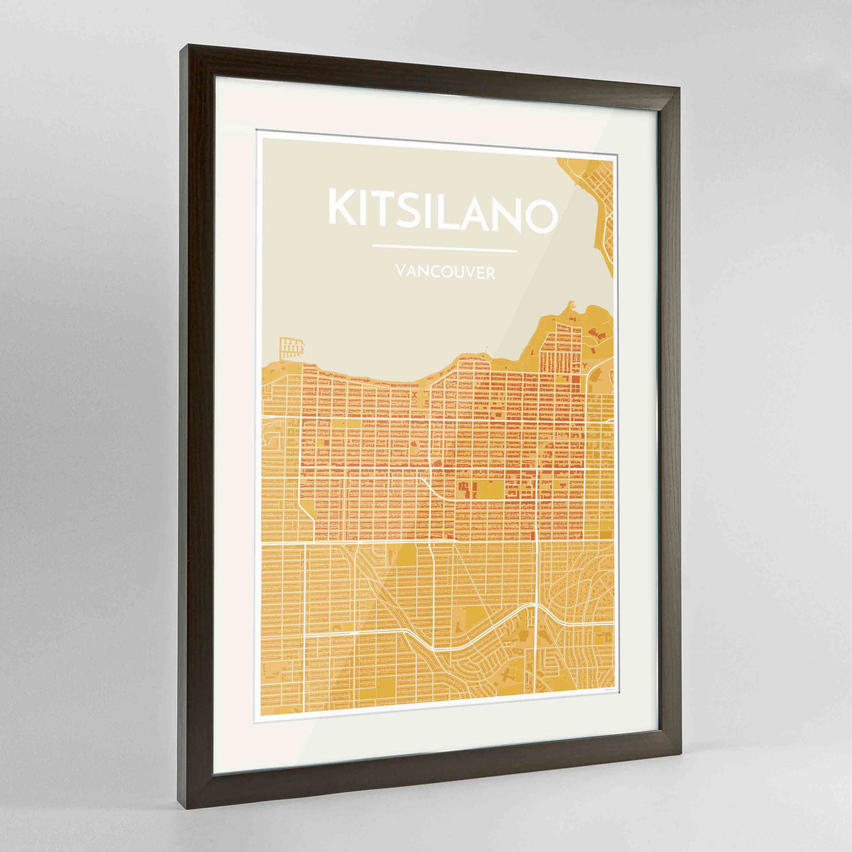 Framed Kitsilano Vancouver Map Art Print 24x36&quot; Contemporary Walnut frame Point Two Design Group
