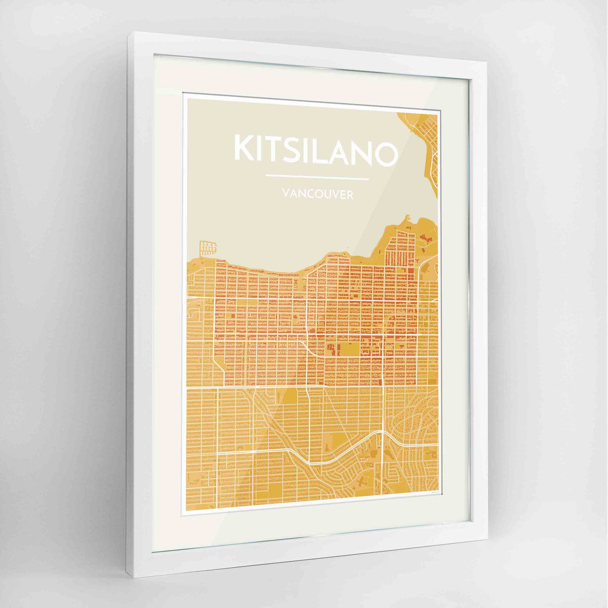 Framed Kitsilano Vancouver Map Art Print 24x36&quot; Contemporary White frame Point Two Design Group