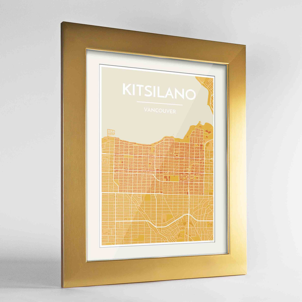 Framed Kitsilano Vancouver Map Art Print 24x36&quot; Gold frame Point Two Design Group