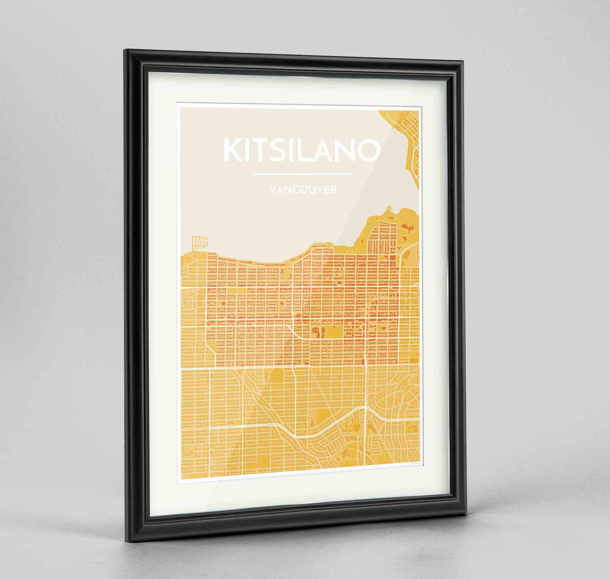 Framed Kitsilano Vancouver Map Art Print 24x36" Traditional Black frame Point Two Design Group