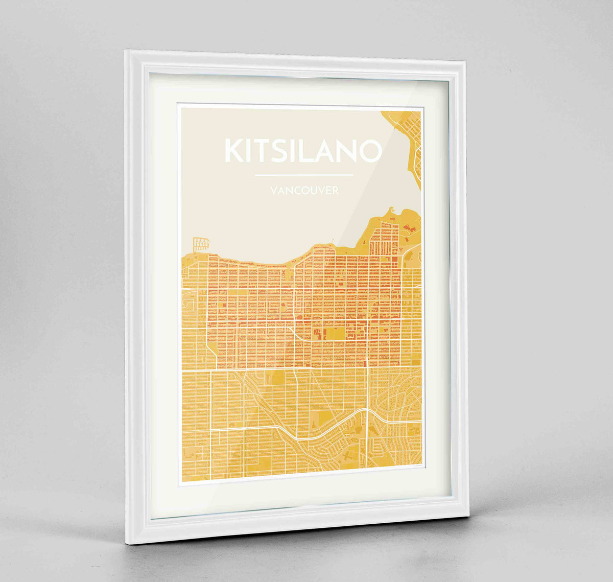 Framed Kitsilano Vancouver Map Art Print 24x36&quot; Traditional White frame Point Two Design Group