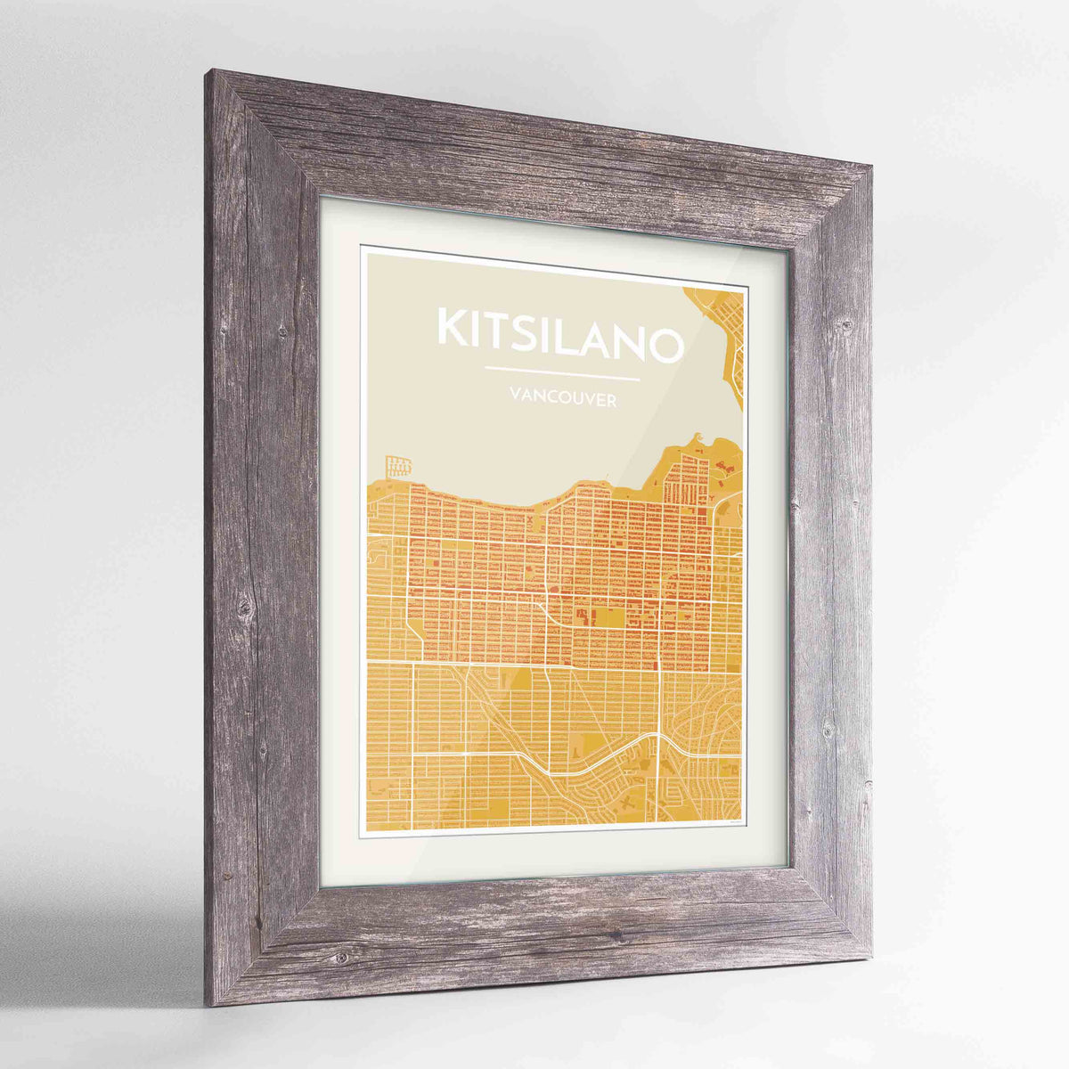 Framed Kitsilano Vancouver Map Art Print 24x36&quot; Western Grey frame Point Two Design Group