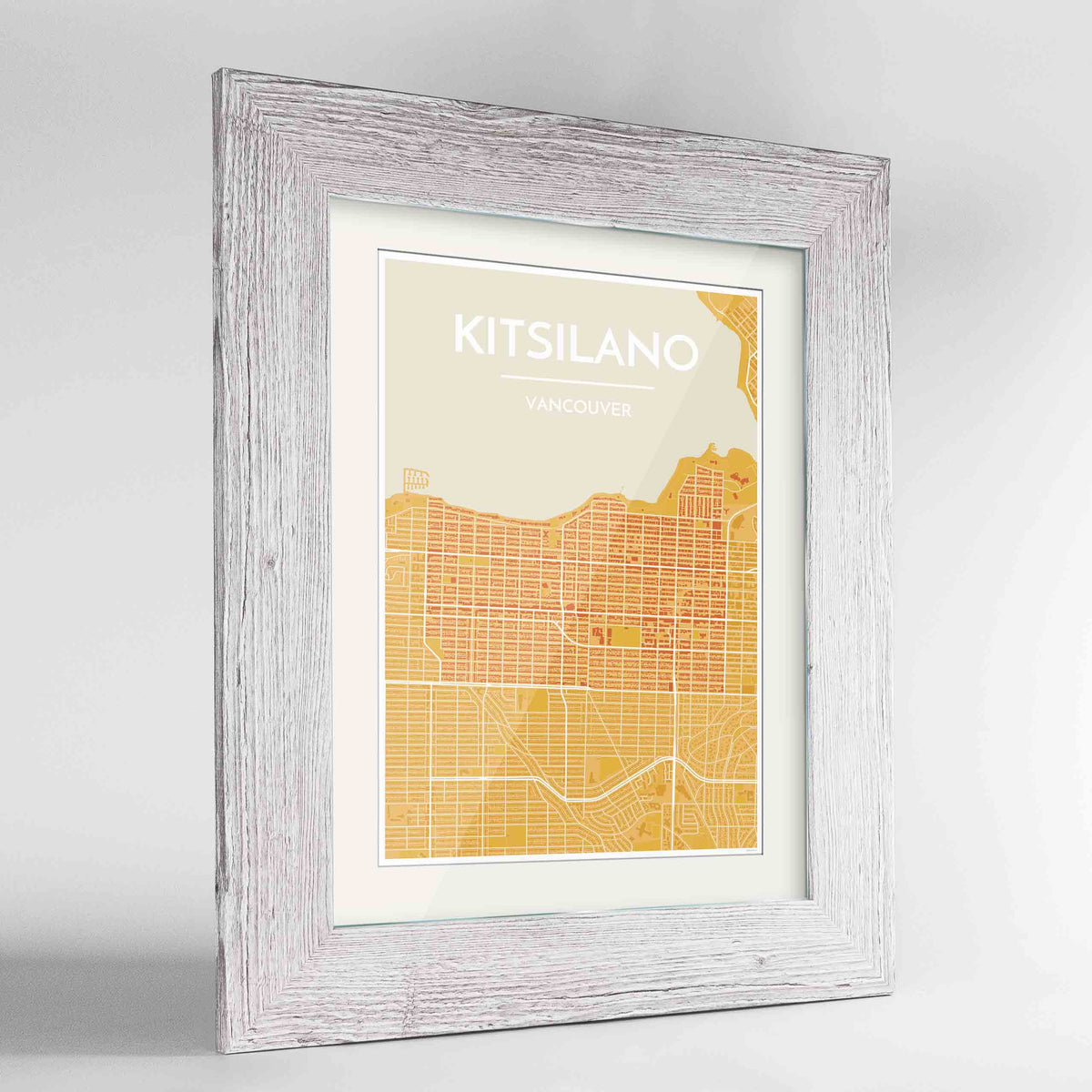 Framed Kitsilano Vancouver Map Art Print 24x36&quot; Western White frame Point Two Design Group