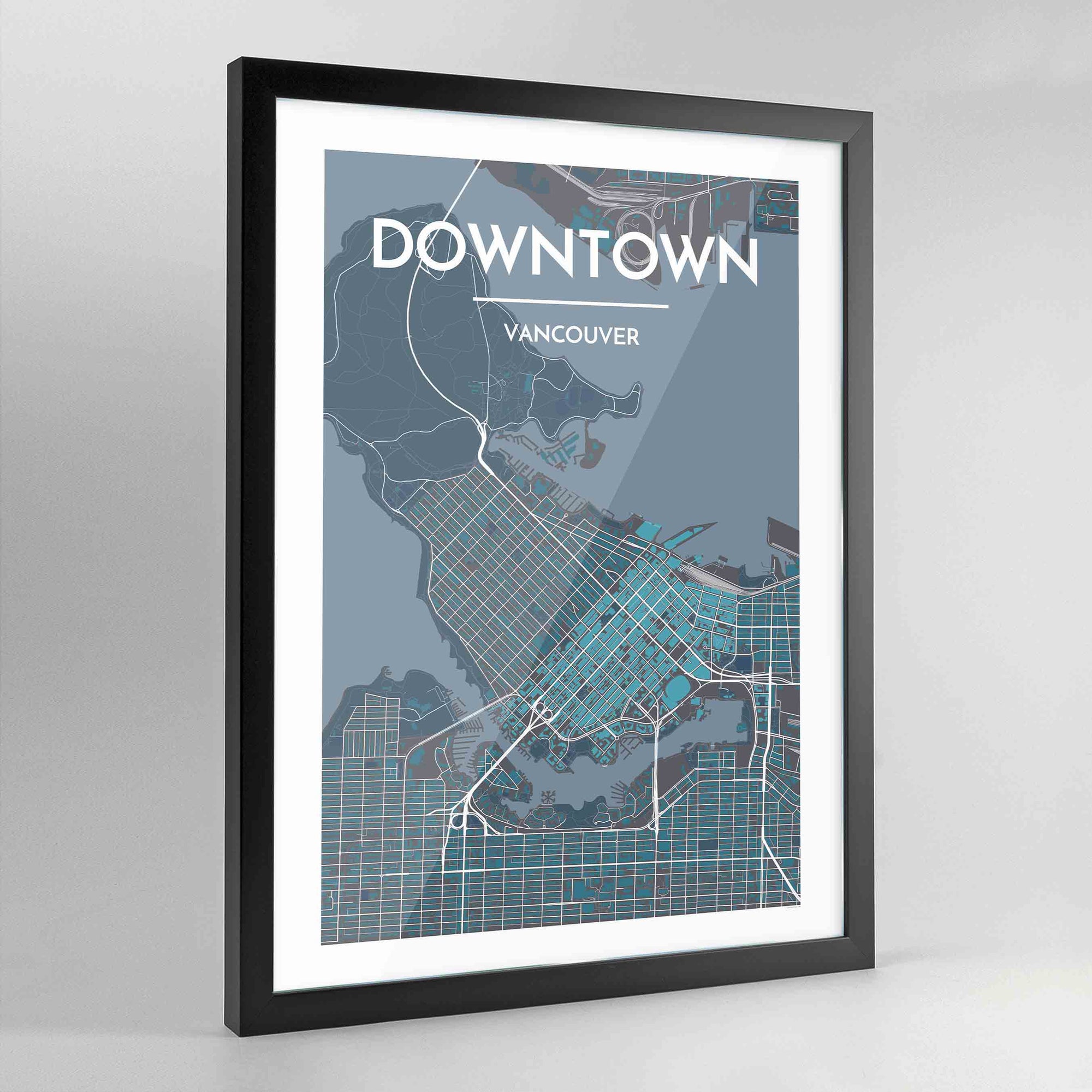 Framed Downtown Vancouver Map Art Print - Point Two Design