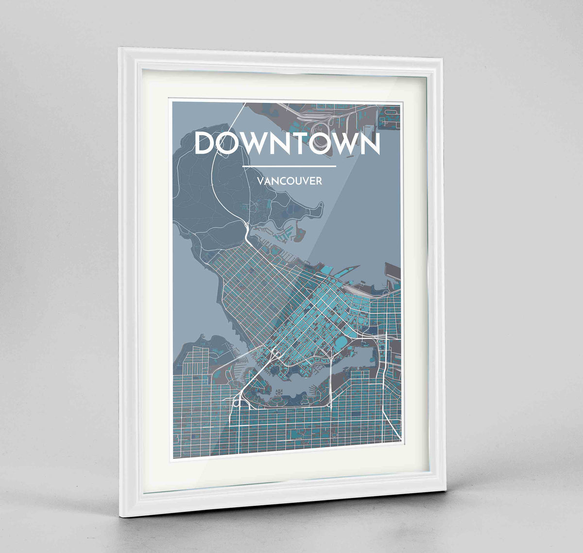 Framed Downtown Vancouver Map Art Print 24x36&quot; Traditional White frame Point Two Design Group