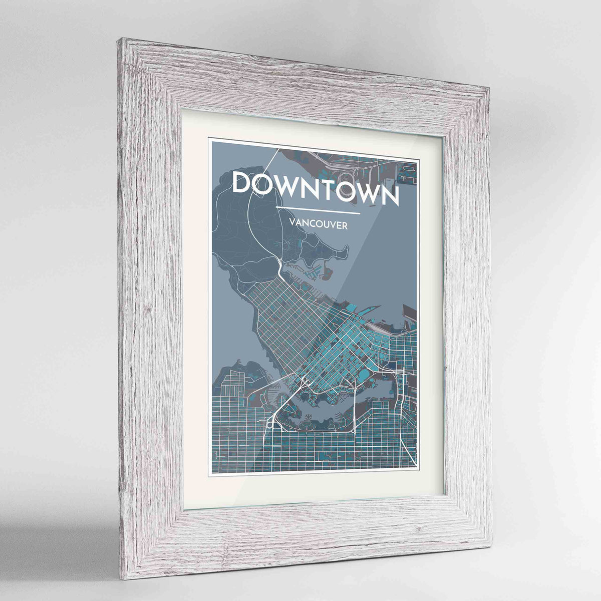 Framed Downtown Vancouver Map Art Print 24x36&quot; Western White frame Point Two Design Group
