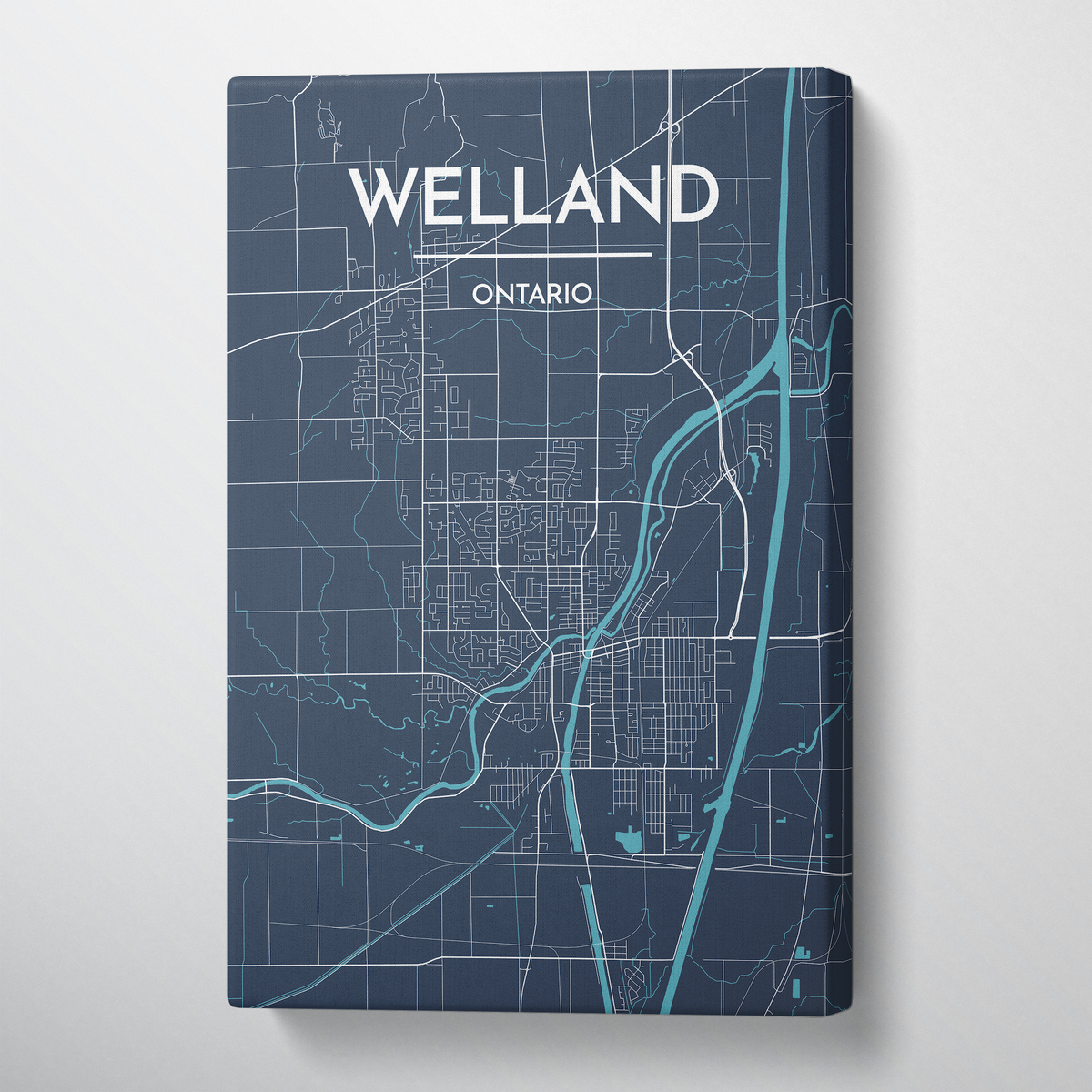 Welland City Map Canvas Wrap - Point Two Design - Black and White