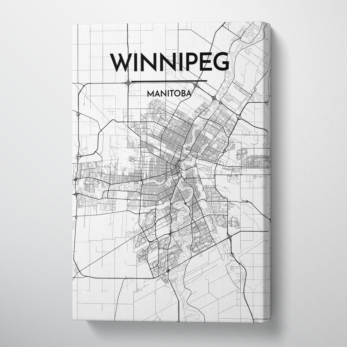 Winnipeg City Map Canvas Wrap - Point Two Design - Black and White