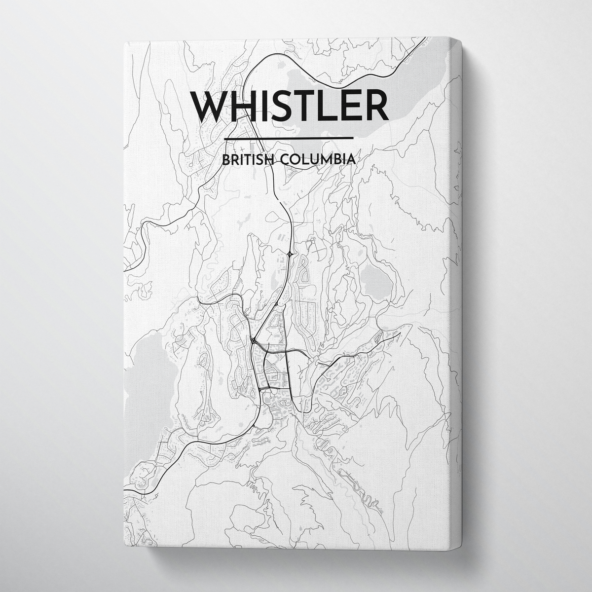 Whistler City Map Canvas Wrap - Point Two Design - Black and White