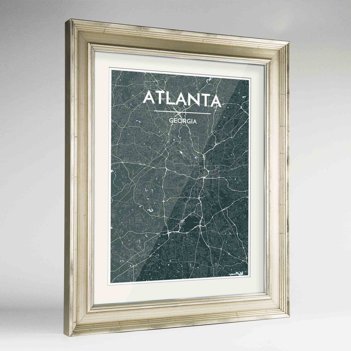 Framed Atlanta Map Art Print 24x36&quot; Champagne frame Point Two Design Group