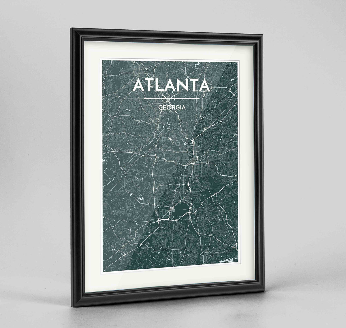 Framed Atlanta Map Art Print 24x36&quot; Traditional Black frame Point Two Design Group