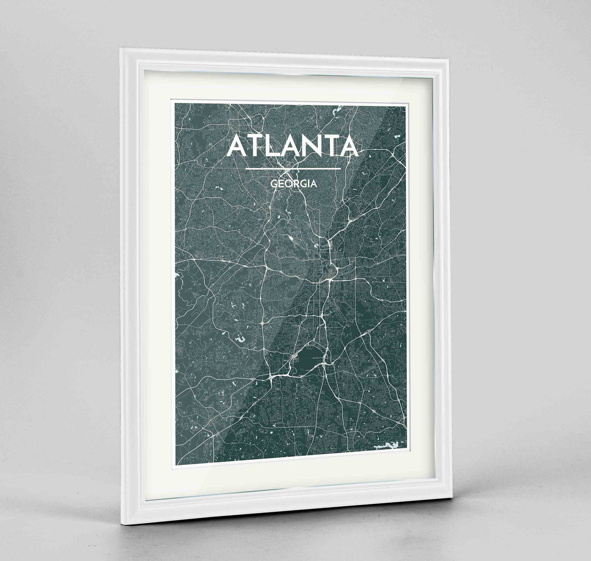 Framed Atlanta Map Art Print 24x36&quot; Traditional White frame Point Two Design Group