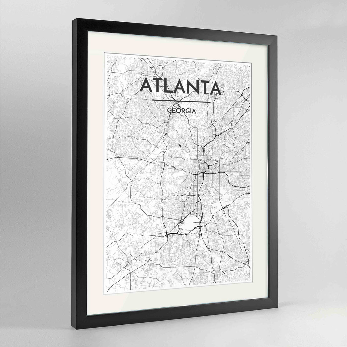 Framed Atlanta Map Art Print 24x36&quot; Contemporary Black frame Point Two Design Group