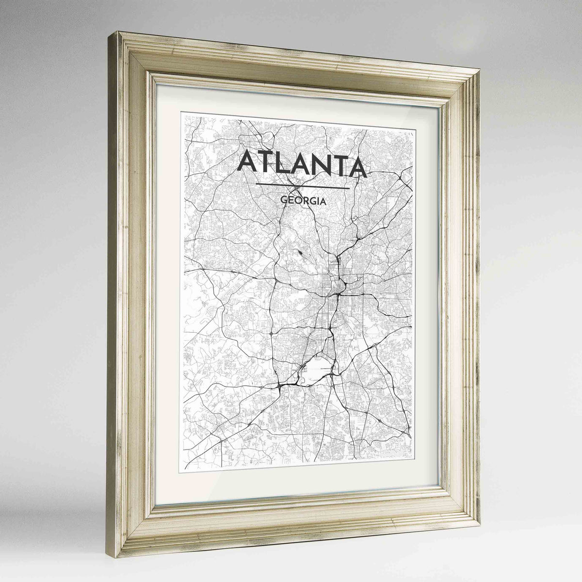 Framed Atlanta Map Art Print 24x36&quot; Champagne frame Point Two Design Group