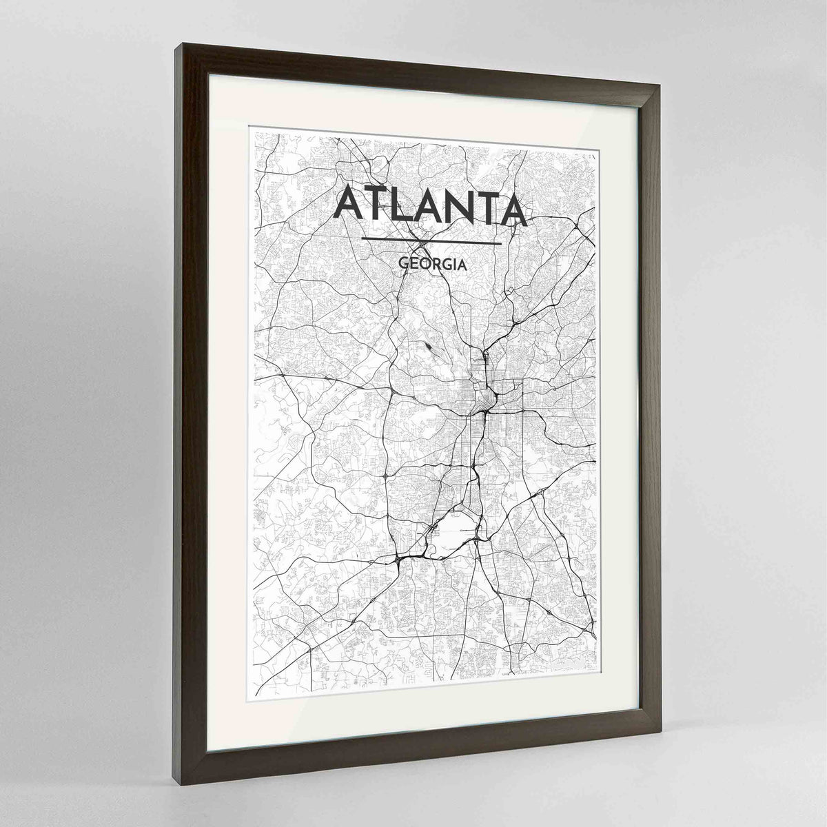 Framed Atlanta Map Art Print 24x36&quot; Contemporary Walnut frame Point Two Design Group