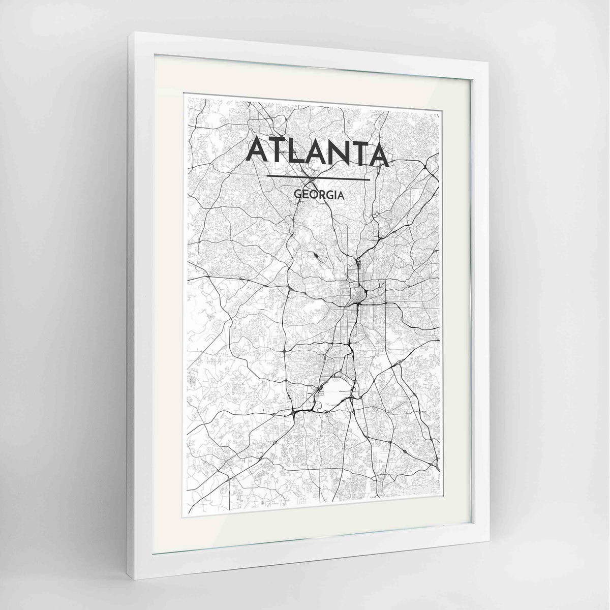 Framed Atlanta Map Art Print 24x36&quot; Contemporary White frame Point Two Design Group