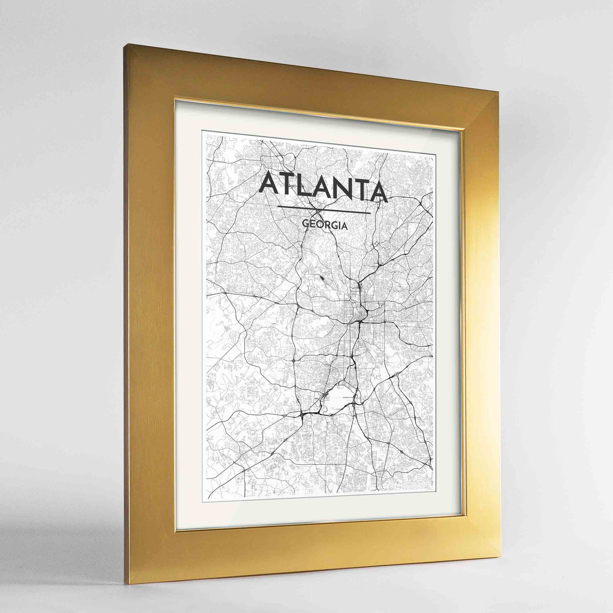 Framed Atlanta Map Art Print 24x36&quot; Gold frame Point Two Design Group
